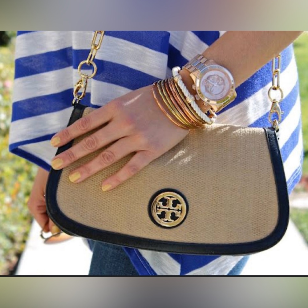 (SOLD) Tory Burch Amanda Straw Clutch Handbag EUC
